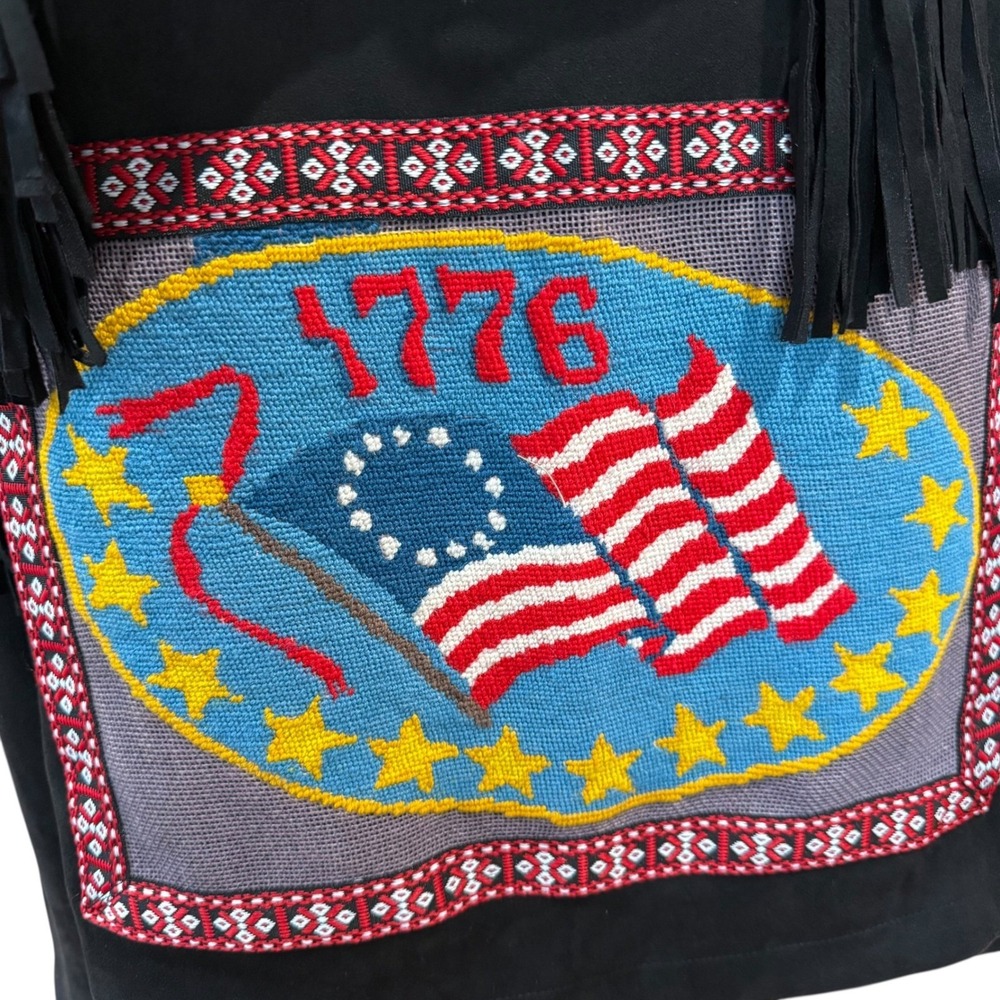 Lesal Up-Cycled Treasures Fringe Western Jacket 1776 Flag Large - Picture 3 of 9